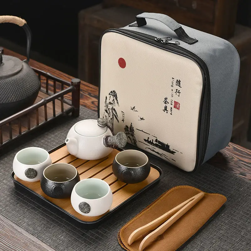 

Krukke One Pot Two Cups And Four Cups Complete Set Of Ceramic Travel Kung Fu Tea Set Household Portable Bag Tea Tray Hotel