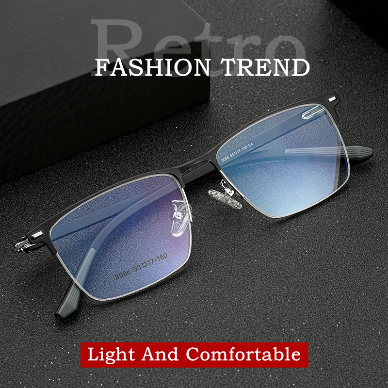 

YIMARUILI Ultralight Fashion Eyeglasses Frame Retro Square Myopia Hyperopia Optical Prescription Men's Half Frame Glasses 3068G