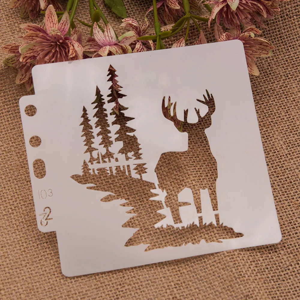 14x13cm Christmas Forest Deer DIY Layering Stencils Painting Scrapbook Coloring Embossing Album Decorative Template