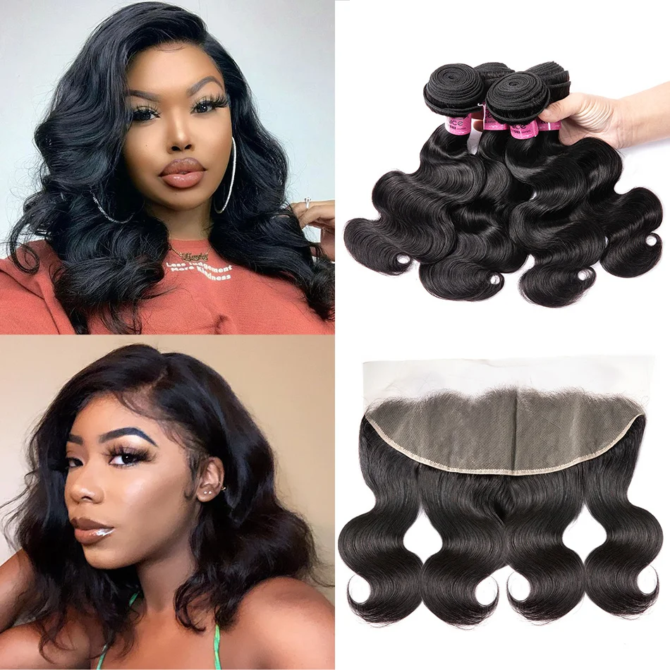 

Unice Brazilian Body Wave Human Hair Bundles with Frontal Wavy Frontal with Bundles Short Summer Style Remy Hair Weave Extension