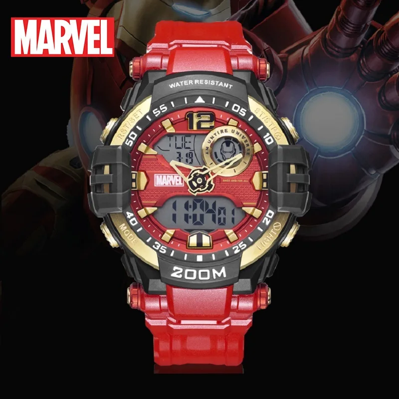 

Disney Official 200M Waterproof Swim Dual Display Iron Men Women Unisex Multi Function Sports WristWatch Marvel Cartoon Boy Girl