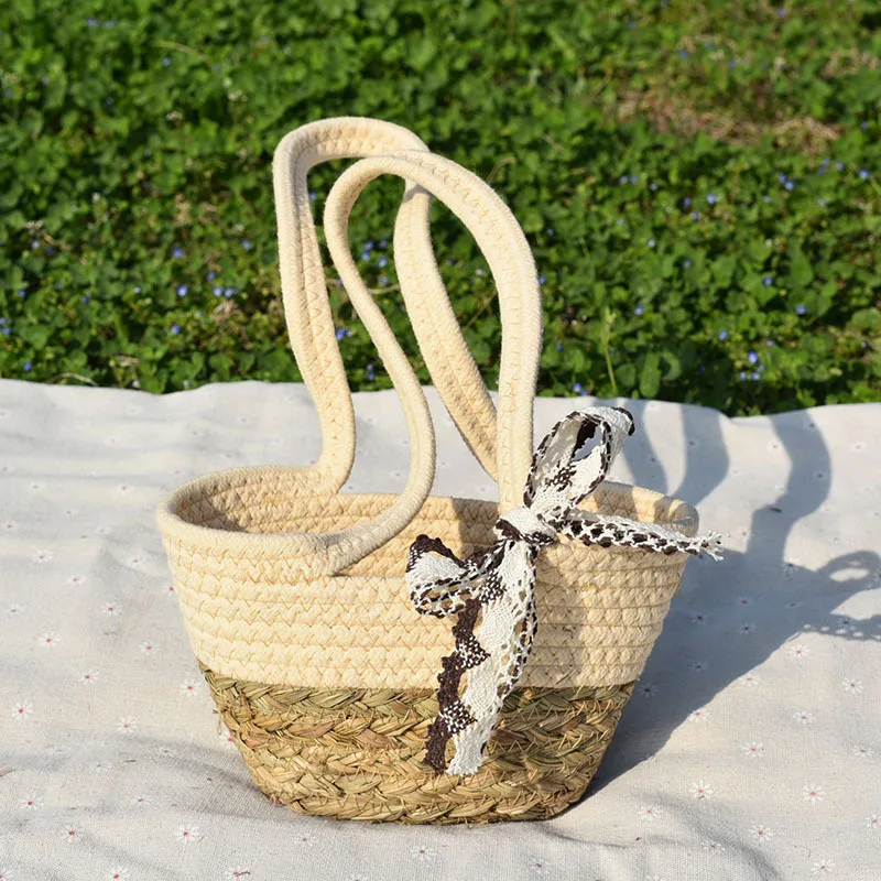 

Casual Straw Basket Bags Ladies Summer Beach Straw Bag Outdoor Picnic Rattan Bag Handmade Shoulder Bags Portable Fruit Basket
