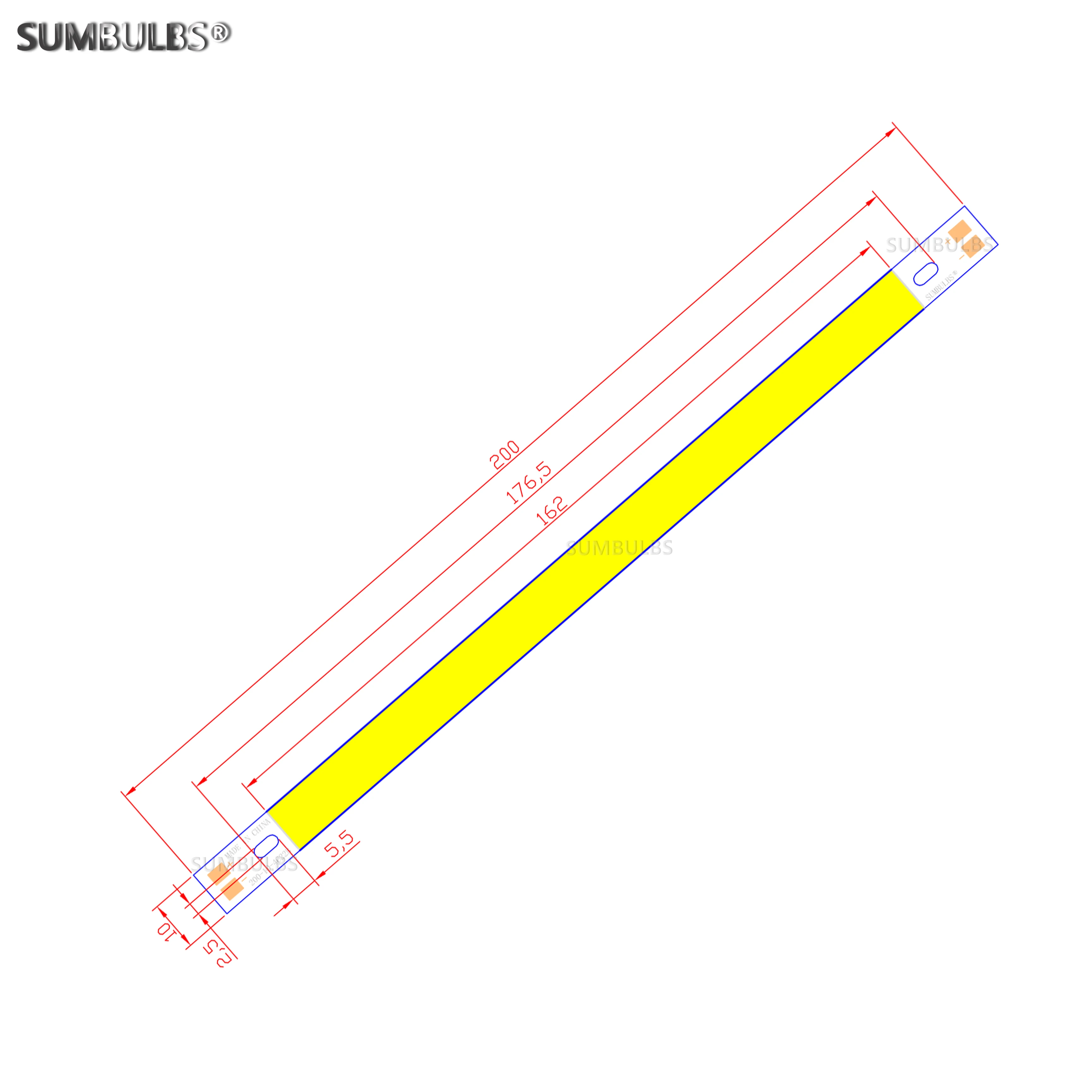 SUMBULBS DC 12V 200*10mm LED COB Light Strip 10cm 10W Lamp Blue Green Red Warm Cool White Color LED Bar Lights 12V  for DIY Lamp