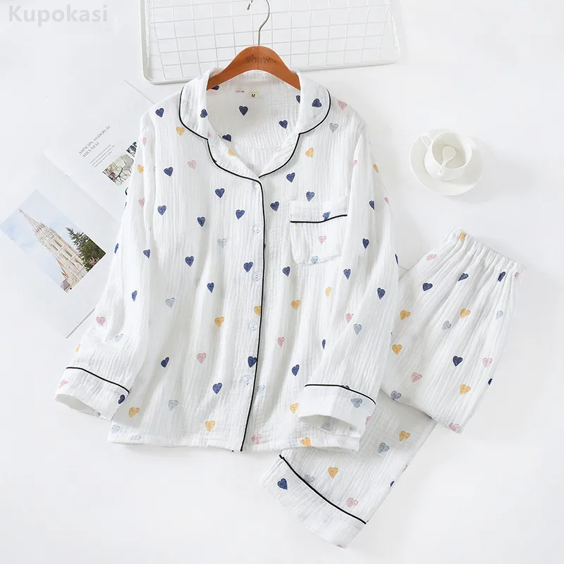 

Kupokasi New 2 Pieces Woman Pajamas Cotton Pyjamas Set Autumn Winter Leisure Sleepwear Heart Printing Long Sleeve Homewear