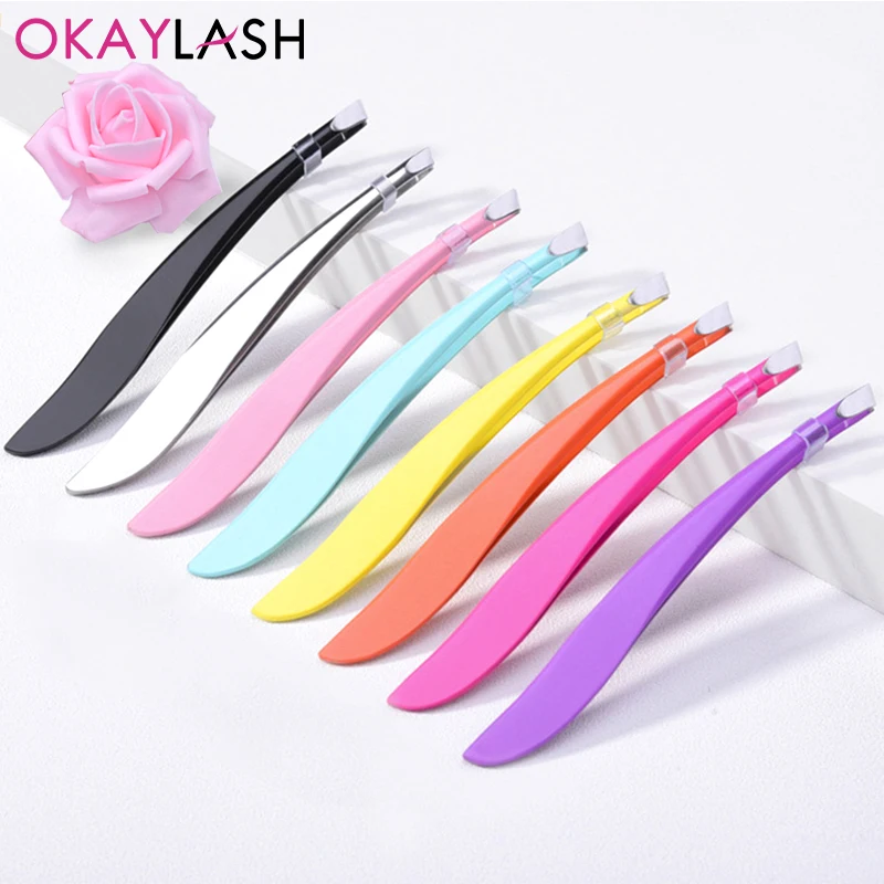 OKAYLASH Professional Eyebrow Tweezers Stainless Steel Gold Lash Clamps Colorful Hair Removal Tweezers Metal Beauty Makeup Tools