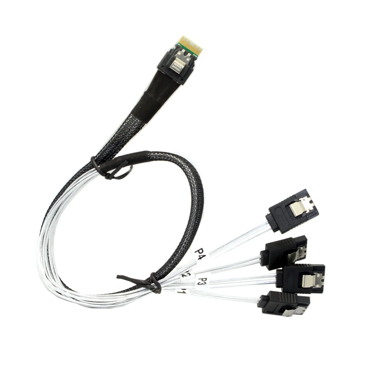 Cablecc Slim SAS 4.0 SFF-8654 4i 38pin Host to 4 SATA 7pin Target Hard Disk Cable 50cm