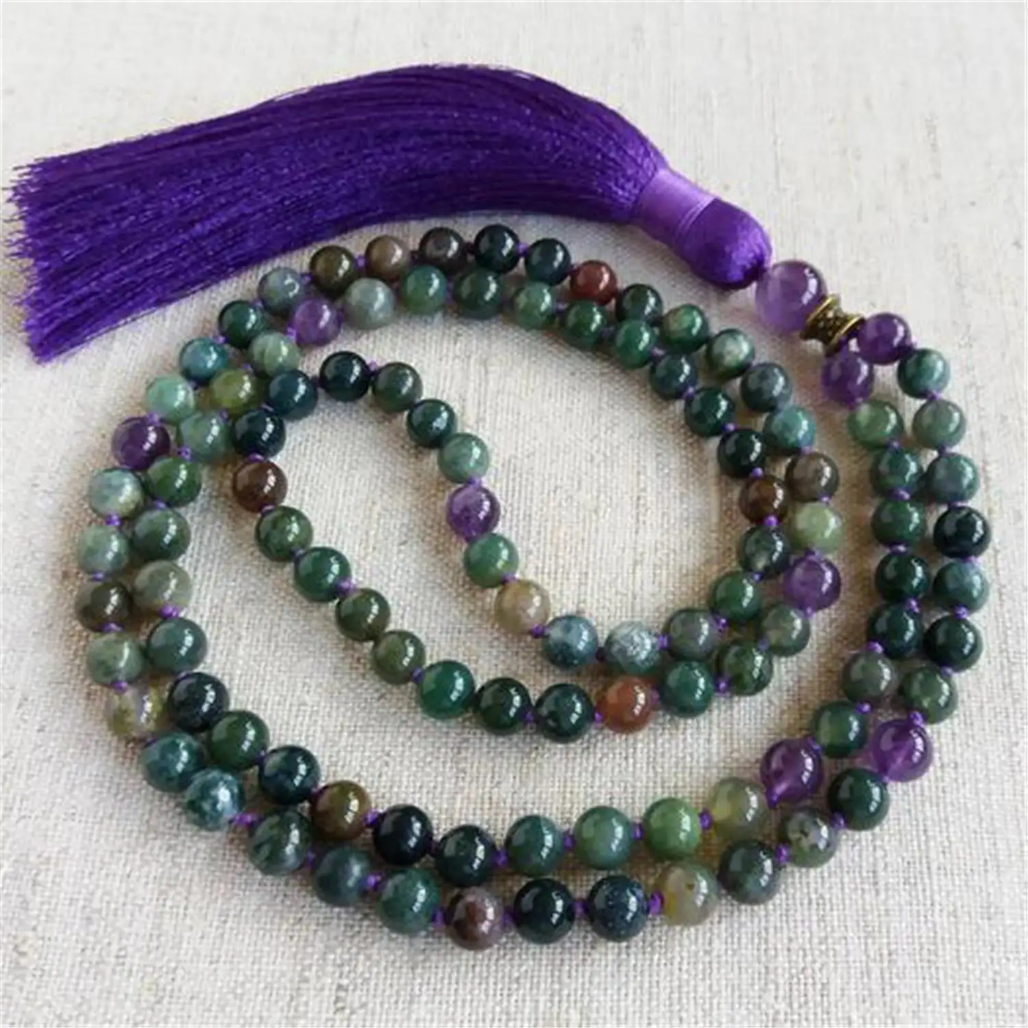 6mm Indian Agate Gemstone 108 Beads Mala Tassel Necklace Yoga Mala Retro Yoga Buddhism Japa Spiritua Spirituality Tibetan Men