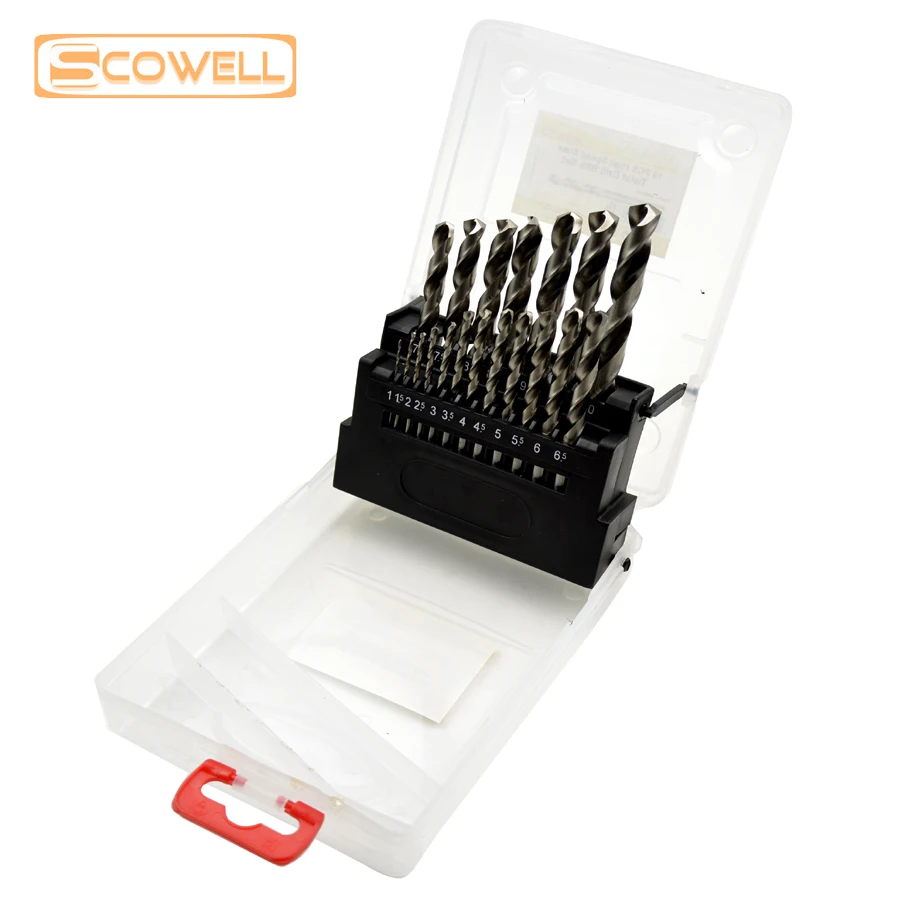 

SCOWELL 19pcs HSS Drilling Bit for Metal Full Ground High Speed Steel Twist Drill Bits Set 1.0~10mm HSS P6M5 Jobber Drill Bits