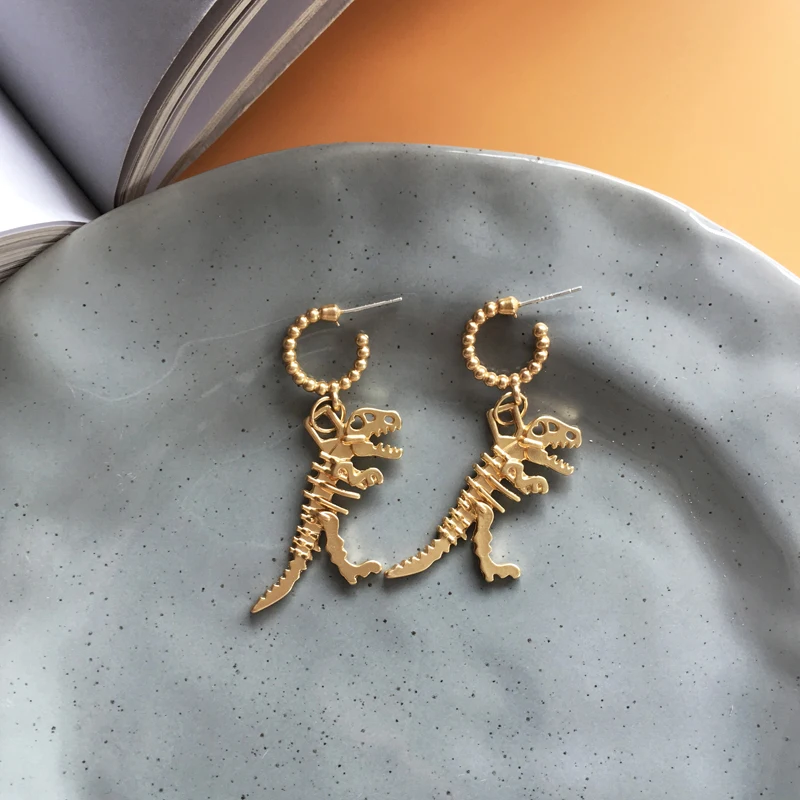 E185 حلق ديناصور معدني ، الأصلية شعبية ديناصور الهيكل العظمي سبيكة إسقاط أقراط شخصية المجوهرات بالجملة #3