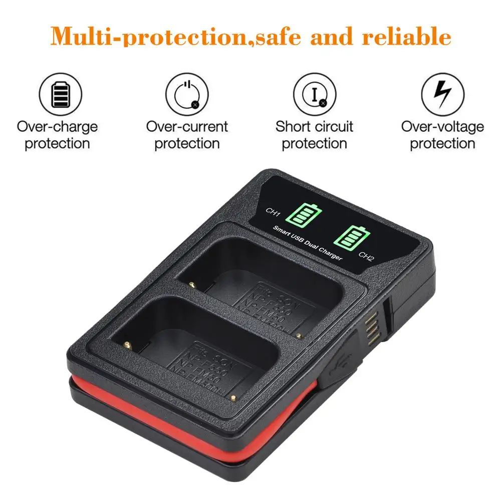 Bateria para câmera digital NP-FM500H NP FM500H + LED USB Carregador duplo para Sony A57 A65 A77 A99 A350 A450 A550 A580 A900 A200 A200W