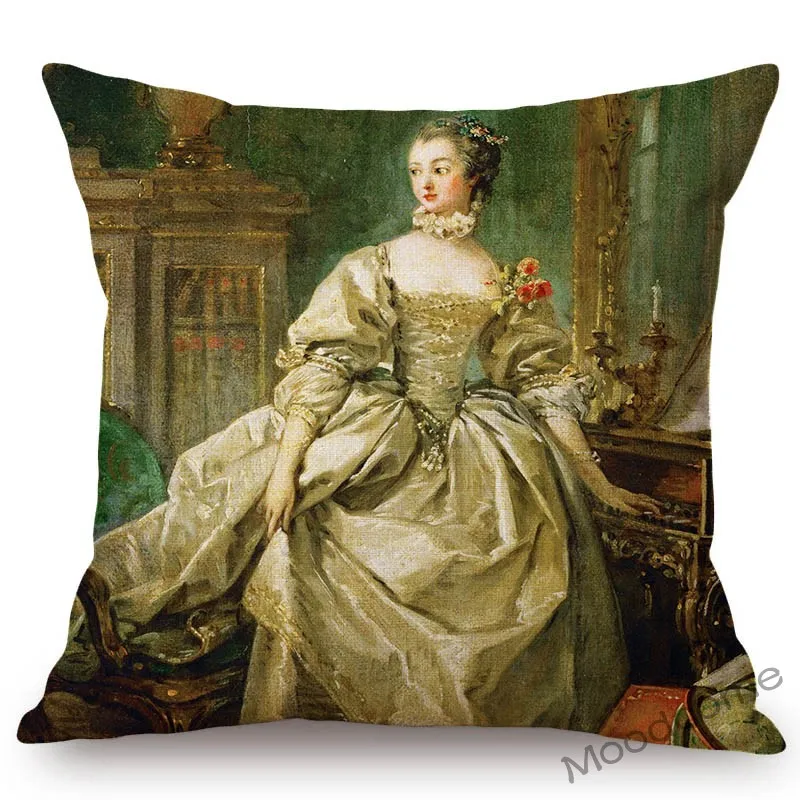 Royal European Lady Madame de Pompadour Francois Boucher Rococo Style Painting Sofa Throw Pillow Cover Car Linen Cushion Cover