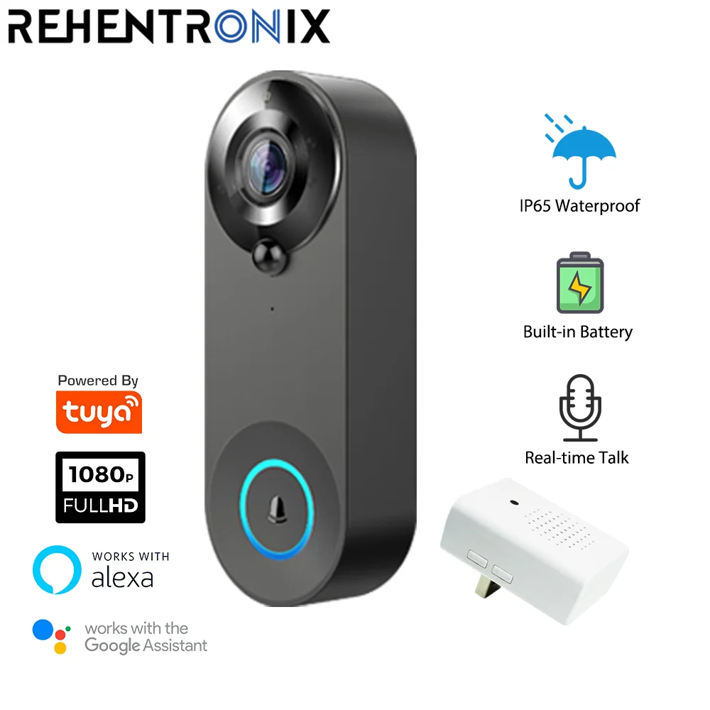 

1080P Video Doorbell Camera Smart Home Tuya WiFi Doorbell Intercon Door bell Works with Alexa Google Home Wireless Doorbell