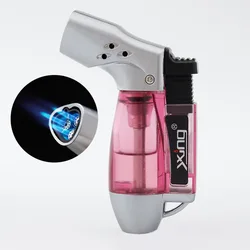 Cigar Triple Torch Lighter Windproof Stright Flame Butane Refillable Jet Lighters Fuel Visible