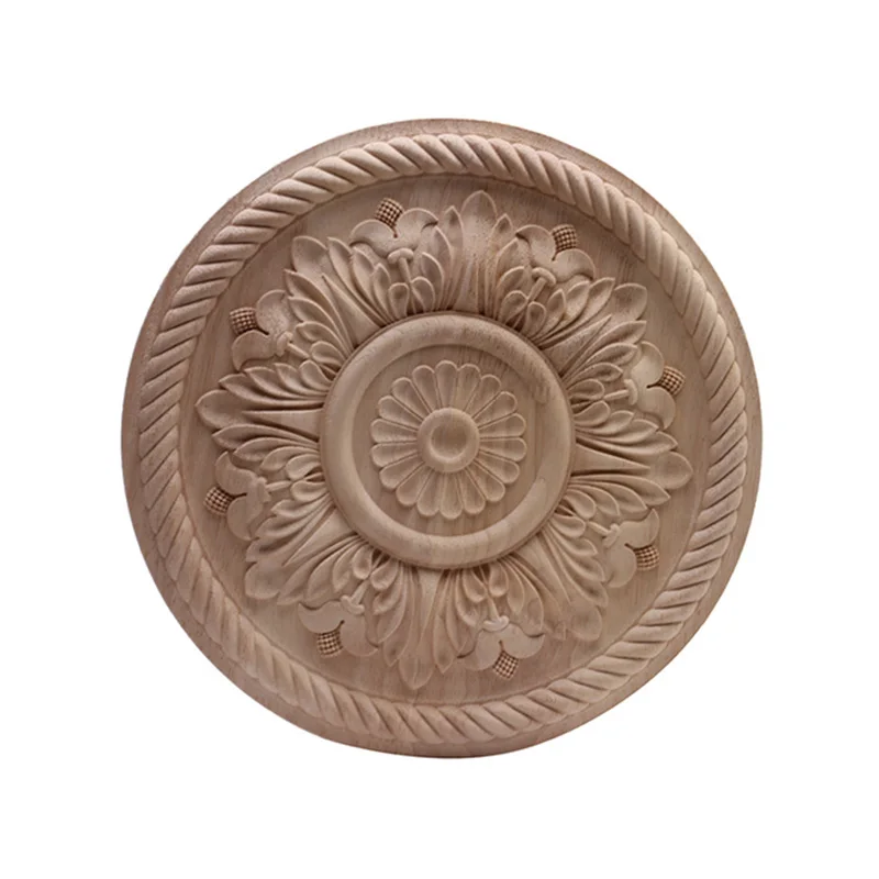 Wood Applique Onlay Wood Decal Door Flower Long Flowe Vertical Flower Round Square Rubber Wood Unpainted Cabinet Window European