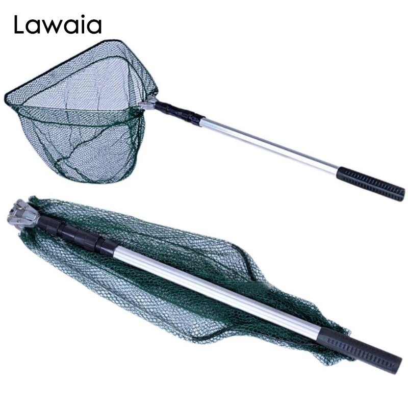 Lawaia Folding Fishing Brail Net 190CM Telescopic Fishing Landing Scoop Hand-Net Fishing Gear Retractable Aluminum Alloy Pole