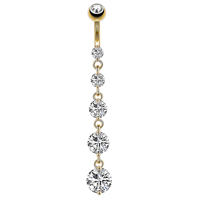 7 Heart Crystals Long Dangled Belly Button Rings