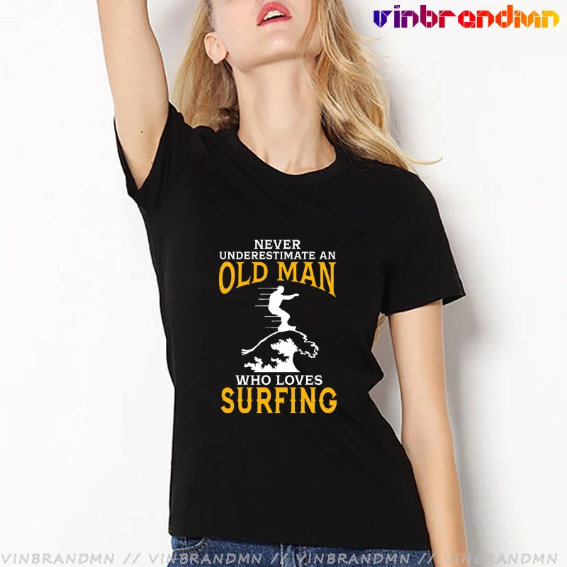 Vintage Never Underestimate an Old Man Who Loves Surfing T shirt women mom Birthday gift Tee shirt Surf T-shirt surf lady tshirt