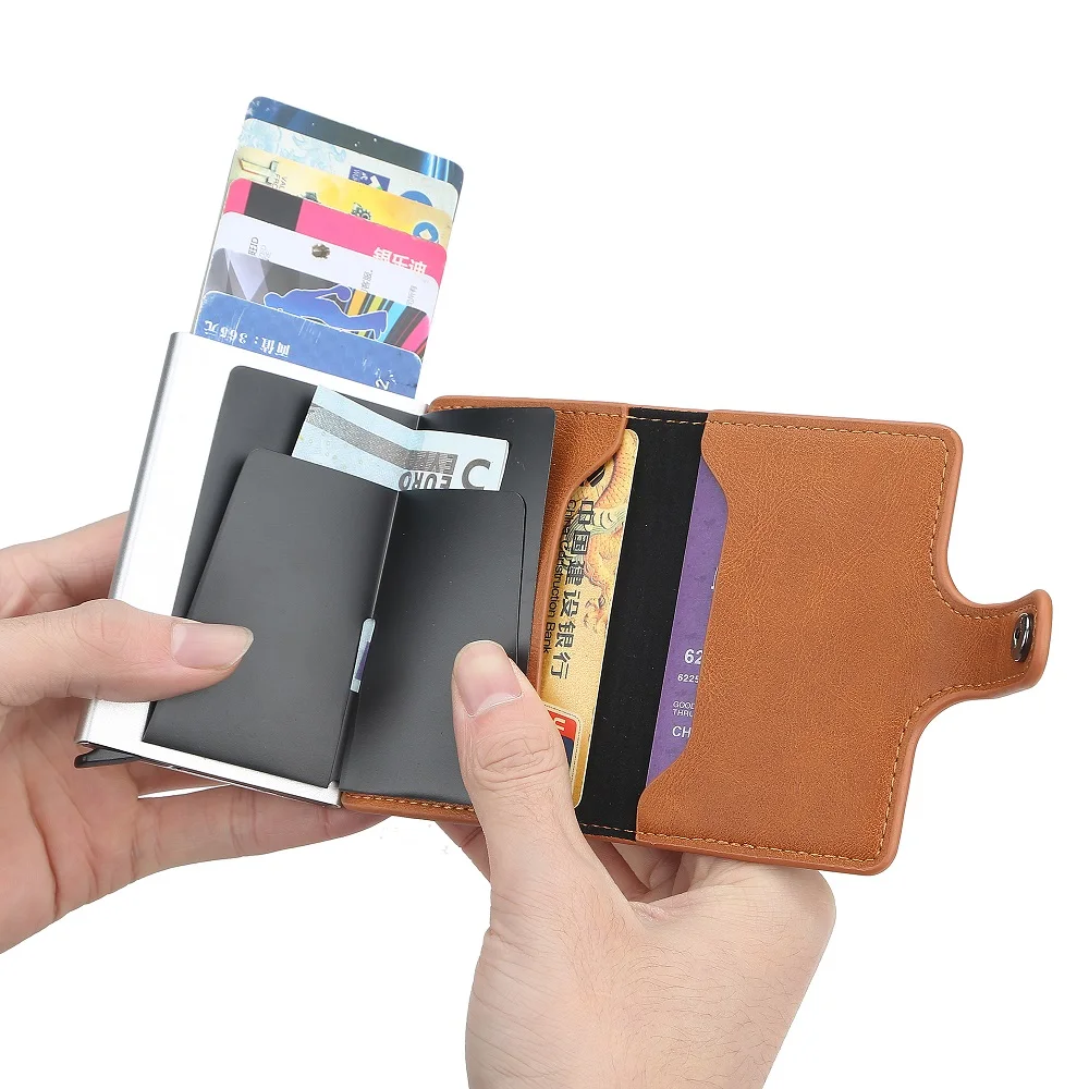 

New Automatic Wallet Aluminum Alloy Card Case Anti-Degaussing Anti-Theft RFID Aluminum Bank Credit Card