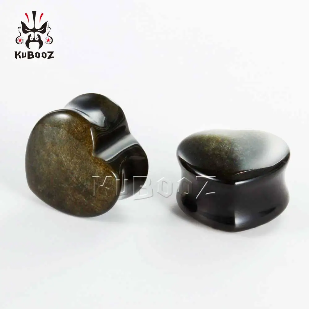 Kubooz New Fashion Heart Shape Obsidian Stone Ear Piercing Expanders Strechers Earring Plugs Tunnels Body Jewelry ChristmasGift