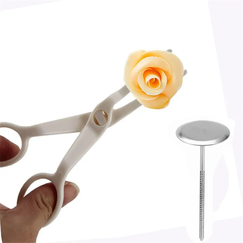 2Pcs/Set Plastic Cream Flower Transfer Scissors Stainless Steel Cake Nail Decor Flower Lifter Stand Cake Decorating Tools