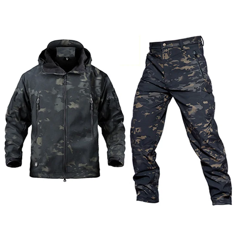 

Outdoor Tactical Jacket Men Pants Soft Clothing Fleece Camo Waterproof Jacket Outdoor Camping Combat Uniform Hunting Suits