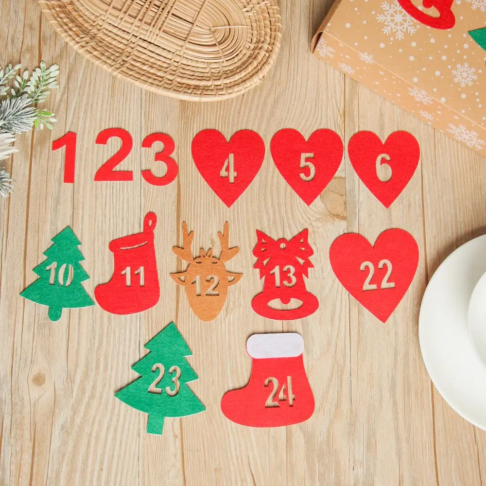 24Pcs/Bag Merry Christmas Advent Calendar 24 Number Felt Countdown Calendar Sticker Xmas Decor DIY Gift Packing Label