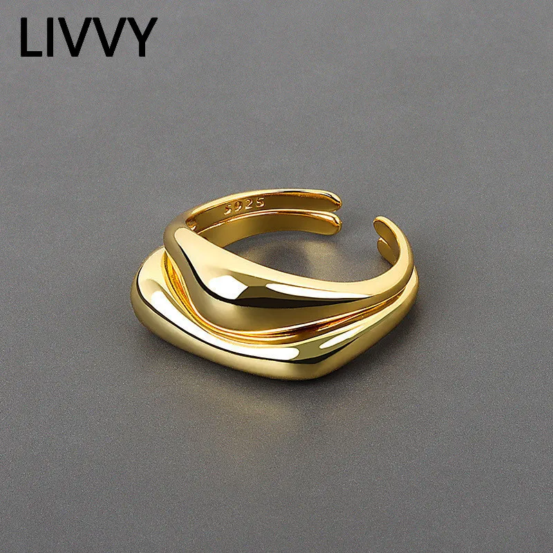 LIVVY Silver Color New Fashion Irregular Geometric Smooth Waves Ring Open Finger Ring For Women Jewelry 2021 Trend Rings.