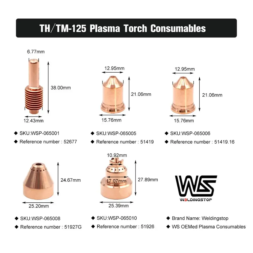 52677 51419 TH-125 TM-125 Plama 45-125A Electrode 105A / 125A Nozzle/Tip Cutter Torch Consumable PKG20