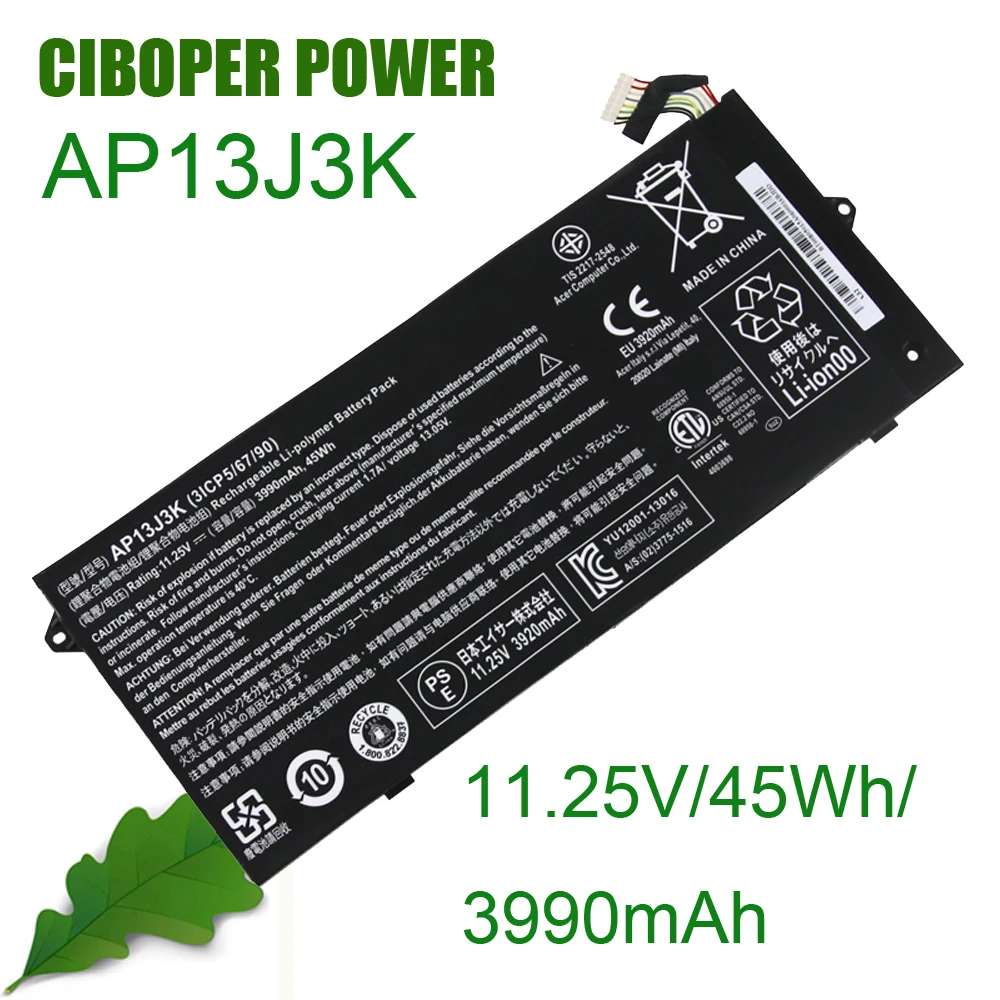 CP Laptop Battery AP13J3K AP13J4K 45Wh/3990mAh 3ICP5/67/90 For Chromebook C720 C720P C740 C720-2844 C740-C5U9 ZU12029-13020