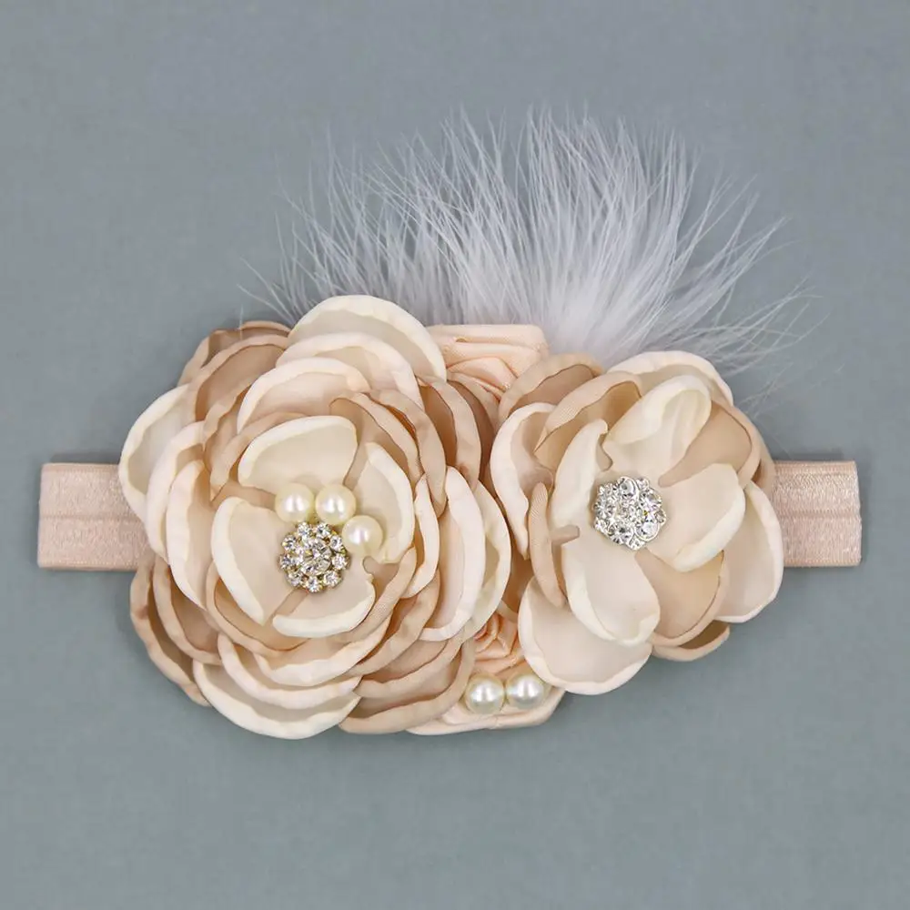 Flower Headband Baby Girls Accessories Vintage Rhinestone Newborn Photography Props Elastic Plain Hair Bands