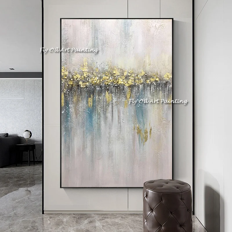 

Abstract Knife painting Golden Landscape Nordic Canvas Wall Art Painting Modern Picture For Living Room Decor