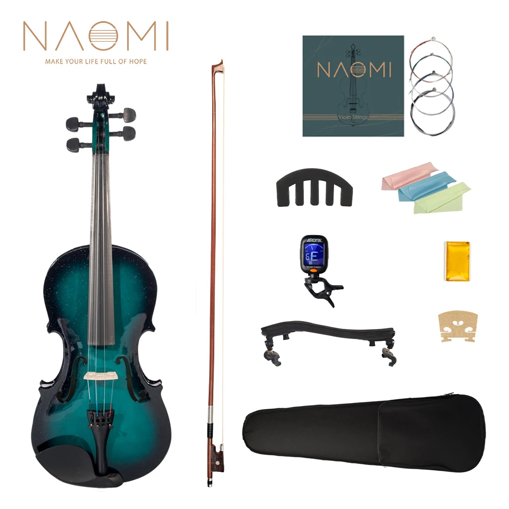 

NAOMI Acoustic Violin 4/4 Violin Acoustic Violin Fiddle + Case + Bow + Rosin Blue Black Violin NEW