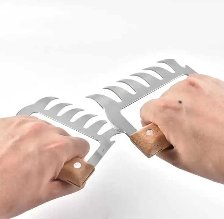 

Stainless Steel Bear Claw Wooden Handle Meat Divided Tearing Flesh Multifunction Meat Shred Pork Clamp BBQ Tool SN3716