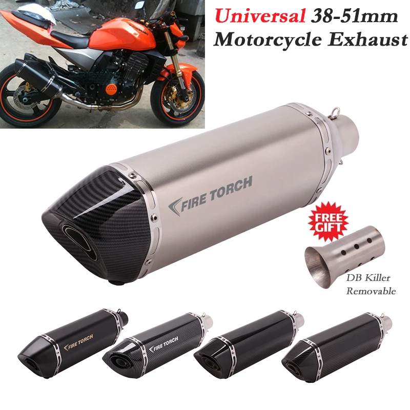 Slip On 470MM 570MM Universal Motorcycle Exhaust Pipe Escape Moto Muffler Removable DB Killer 51MM For R3 Z900 AK550 CBR500 Nmax