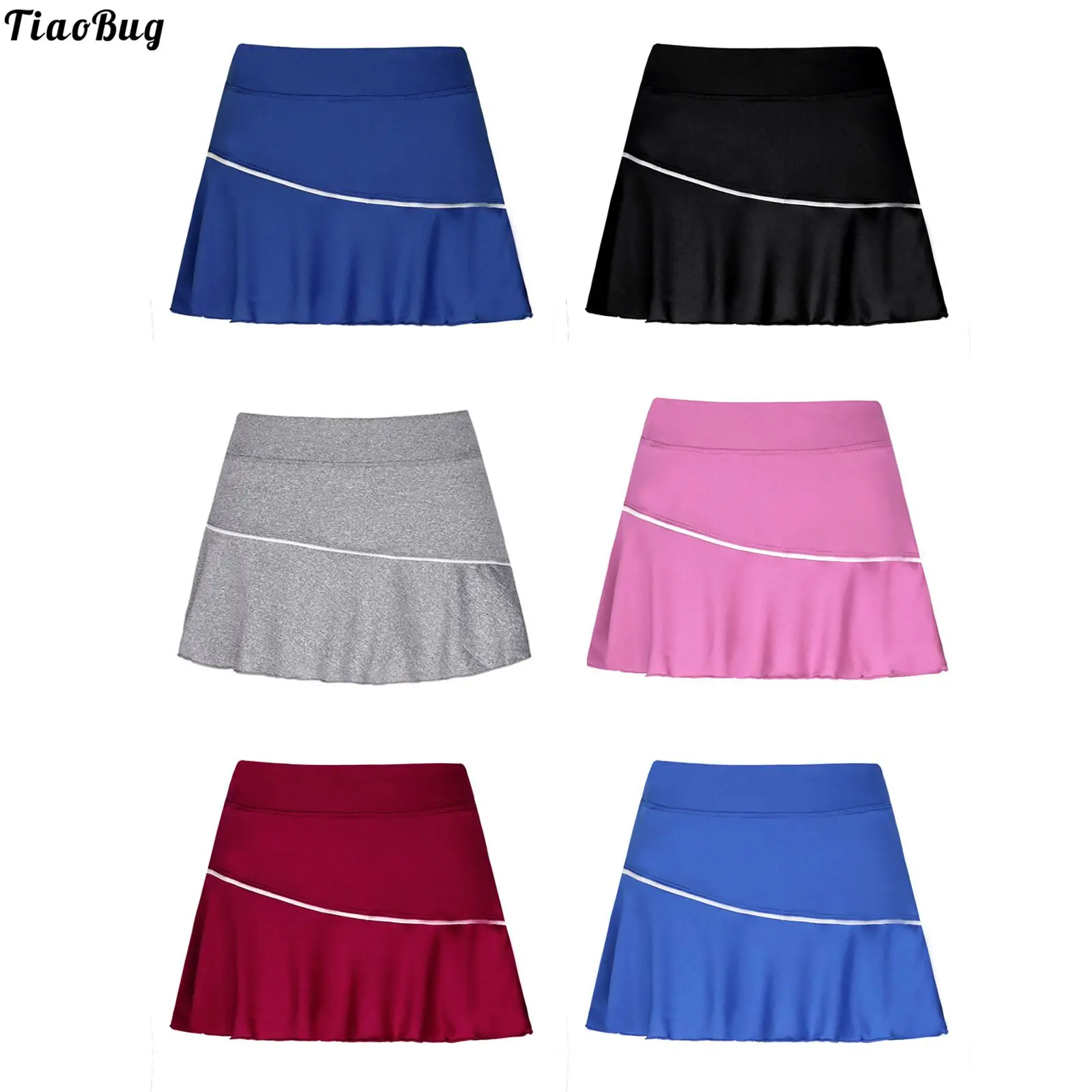 

TiaoBug Women Pure Color Elastic Waistband Sport Skirt With Built-In Shorts For Gym Tennis Badminton Golf Workout Sportwear