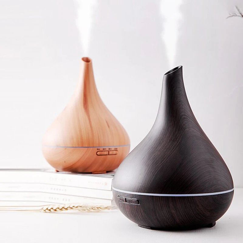 400ML Remote Control Electric Humidifier Essential Aroma Oil Diffuser Ultrasonic Wood Grain Air Humidifier Mist Maker LED Light