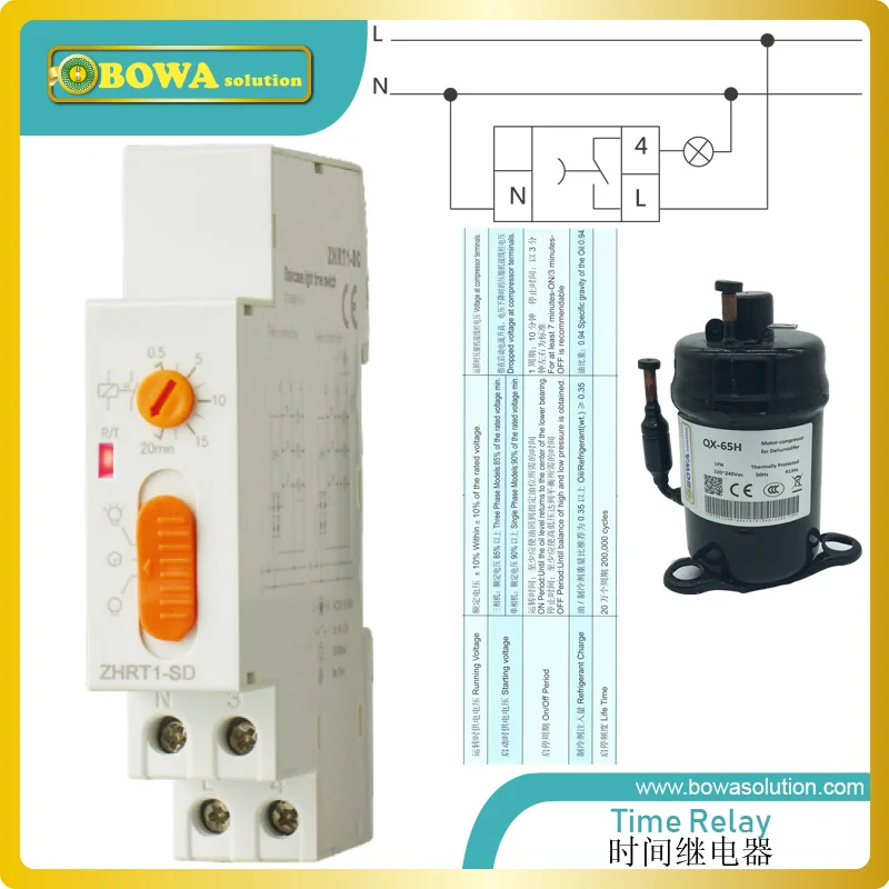 

ZHRT1-SD time relay is used to control compressor on/off cycling ( 7minutes on/3minutes off recommended) for longer working life