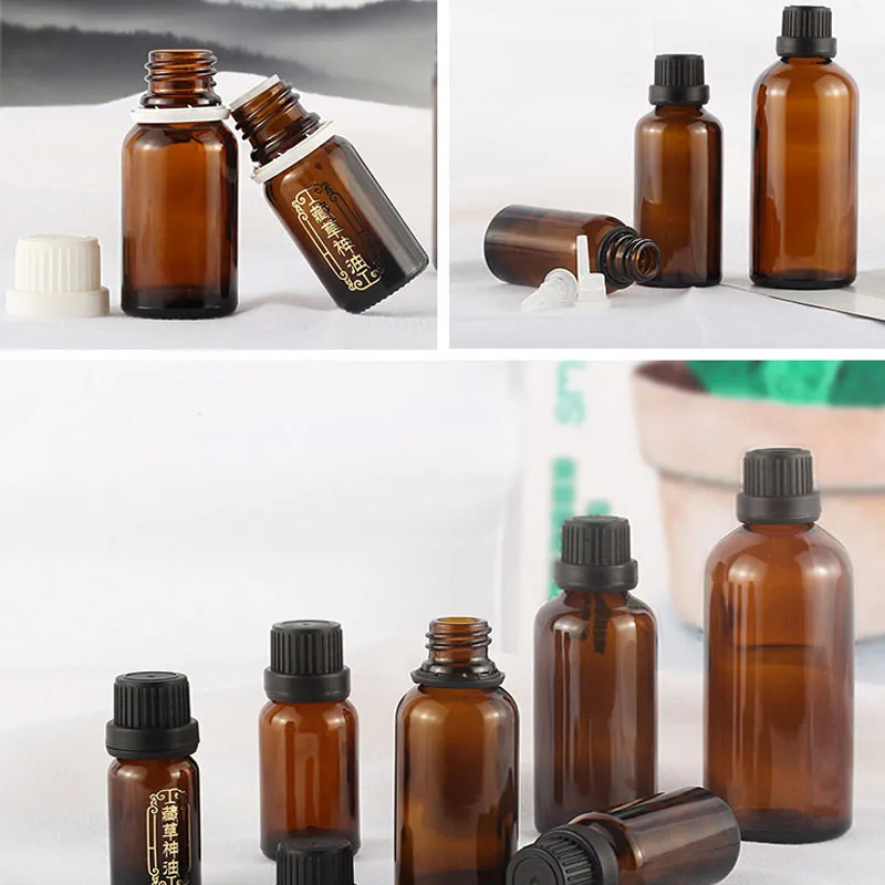 6pcs 5ml/10ml/15ml/20ml/30ml Amber Brown Glass Euro Dropper Bottles Essential Oil Liquid Aromatherapy Pipette Vials Containers