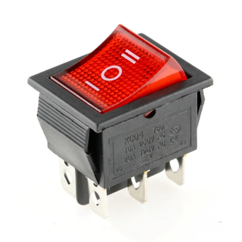 KCD4 1PCS black Rocker Switch Power Switch ON-OFF-ON 3 Position 6 Pins No lights  16A 250VAC/ 20A 125VAC