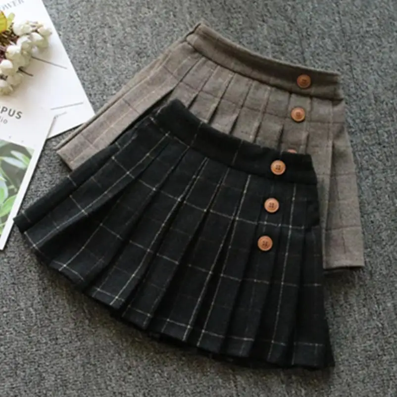 Baby Girls Fashion Plaid Woolen Skirt Elastic Waist Child Pleated autumn Winter for kids mini skirt