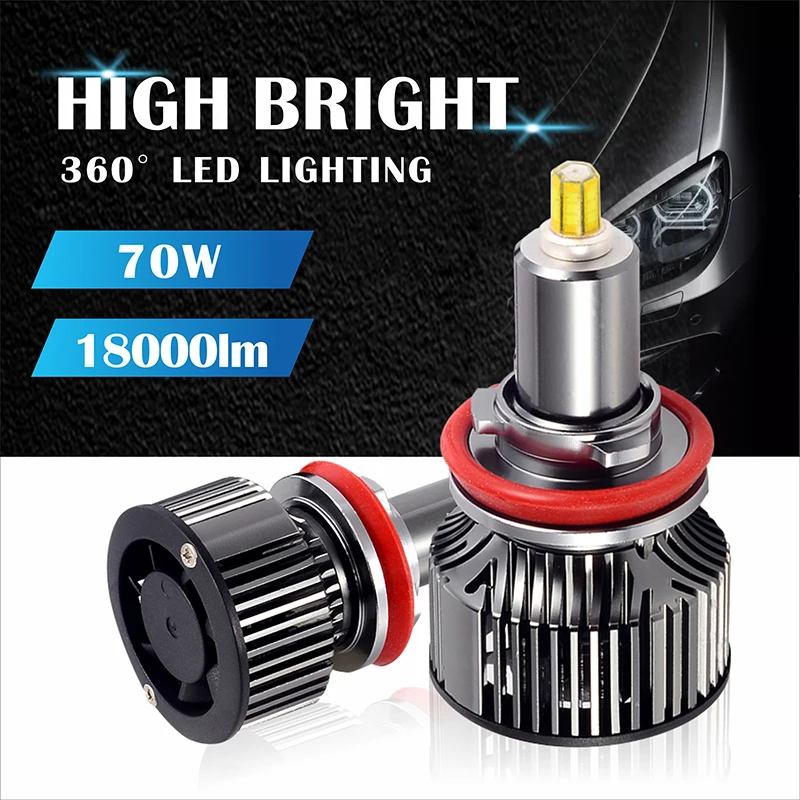 

L7 70W 6 side Chip 360 Degree H11 LED Headlights Bulb Car Projector Lens H1 H8 H9 H11 9005 9006 9012 H7 LED Fog Head Light Bulbs