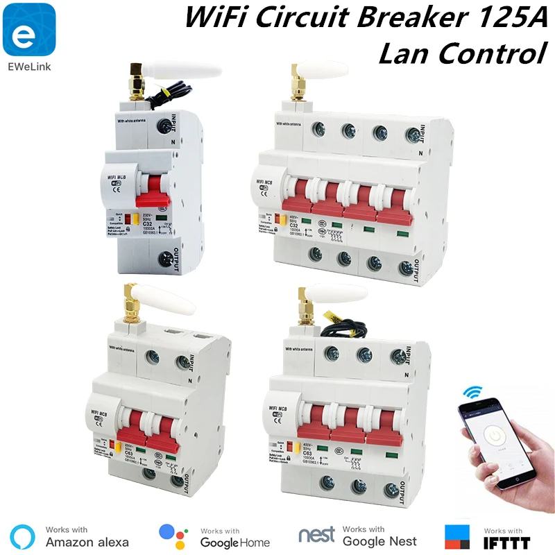 

1P/2P/3P/4P 125A wifi Remote control Circuit breaker/ Smart Switch/Automatic recloser overload/short circuit protection alexa