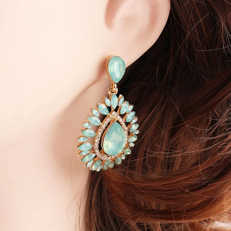 LUBOV Exaggerated opal Crystal Boucles Oreilles Pendan Earrings Women Personality Statement Drop Earrings Bijoux Acier Inoxydab