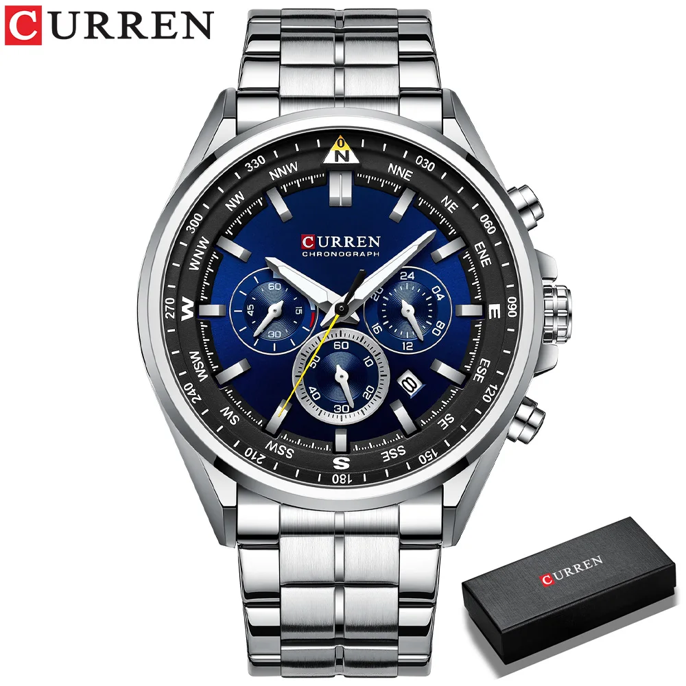 CURREN Luxus-Markenuhren für Herren, lässig, sportlich, Quarz-Armbanduhr mit 316, Edelstahlband, Chronographenuhr, Herren, Silber 4