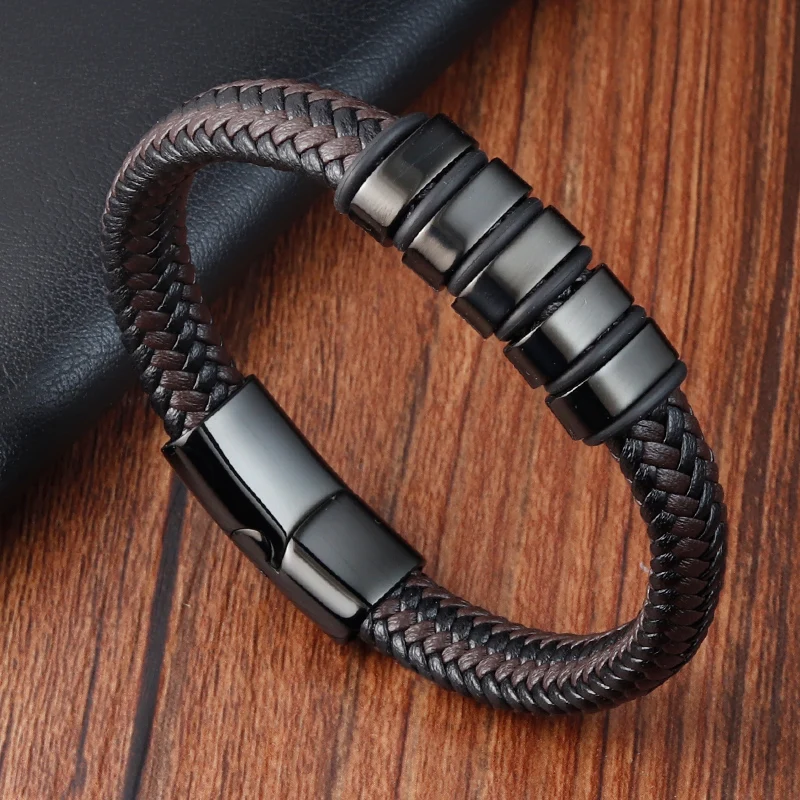 

Simple New Style Combination Small Accessories Stainless Steel Men's Leather Bracelet Male Jewelry Surprise Gift