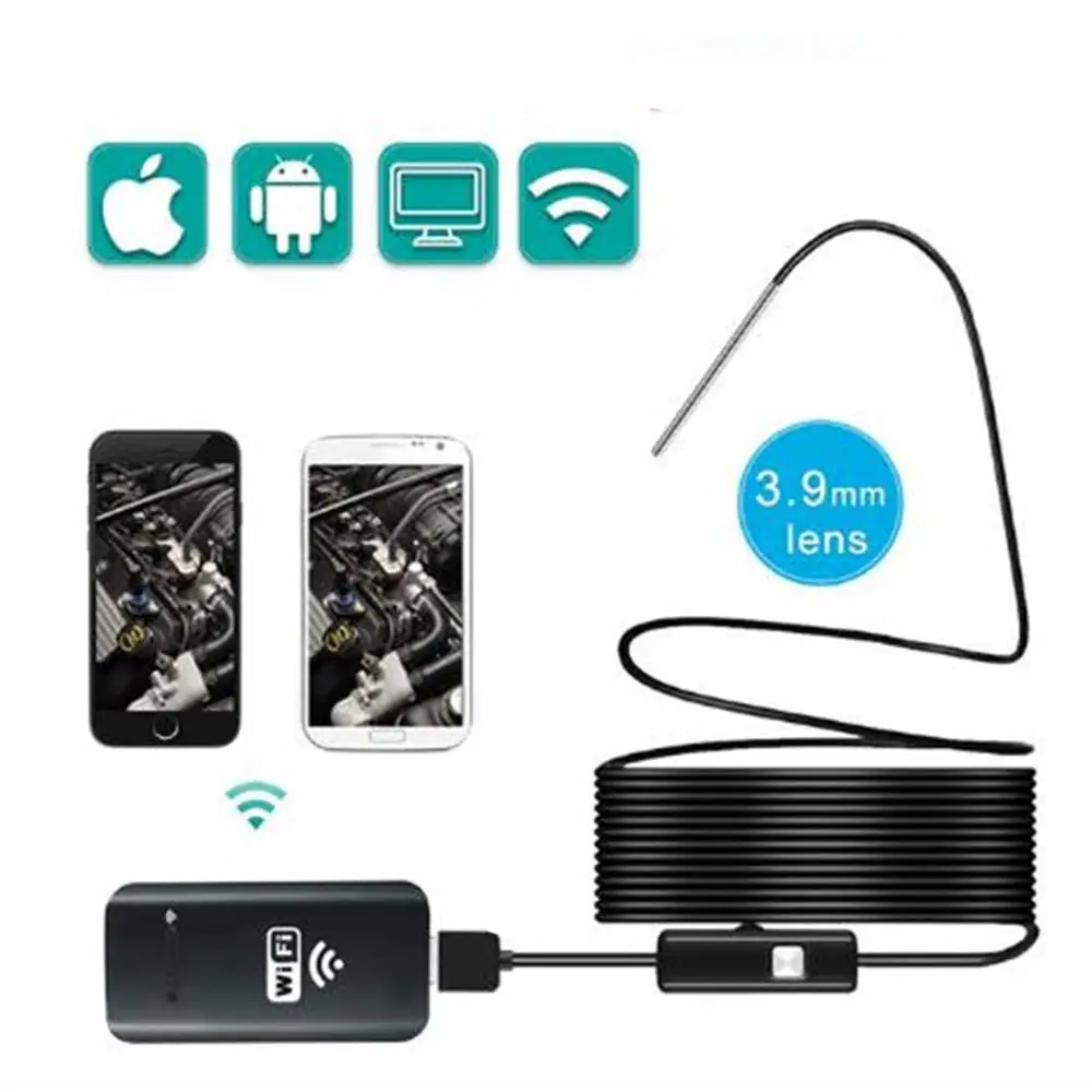 3.9mm 2MP 720P Wireless WIFI Endoscope  for iphone & android 3in1 USB Inspection Borescope Camera Otorscope