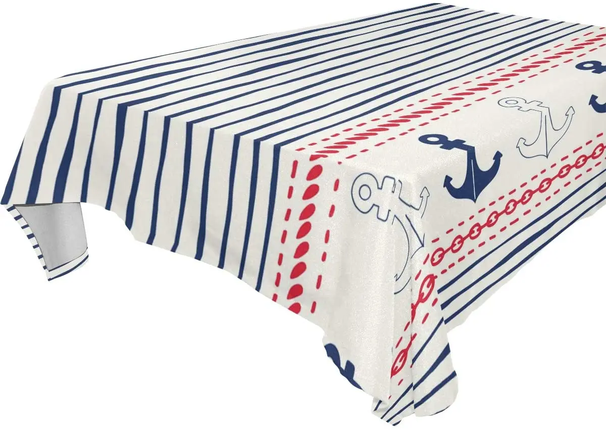 Border with Ropes Chains and Anchors Tablecloth Rectangle Table Cloth Cover for Kitchen Dinning Camping Party