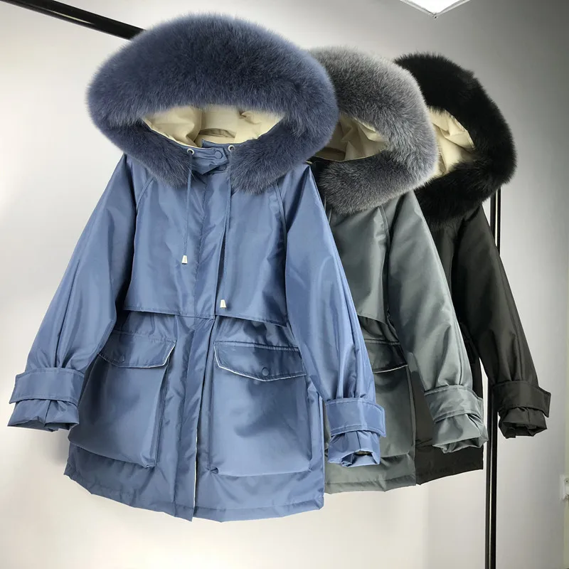 

Natural Raccoon Fox Fur Hooded Winter Down Coat Women 90% White Duck Down Jacket Thick Warm Parkas Female Outerwear