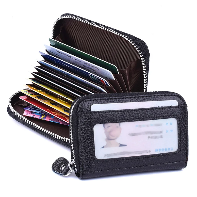 

RFID Blocking Genuine Leather Card Wallet Fashion 13 Slots Credit Card Holder Case Women Zipper Purse Hot Sale