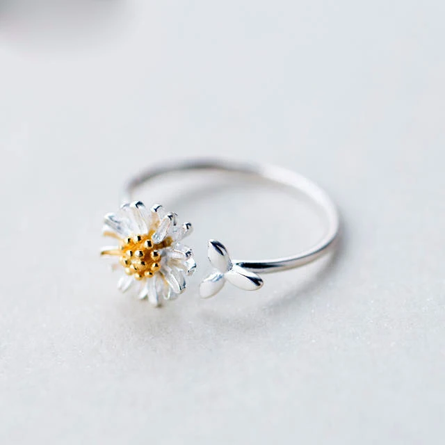 Baru 925 Sterling Silver Bunga Daisy Cincin untuk Wanita Ukuran Disesuaikan Cincin Pernikahan Perhiasan Anillos Mujer